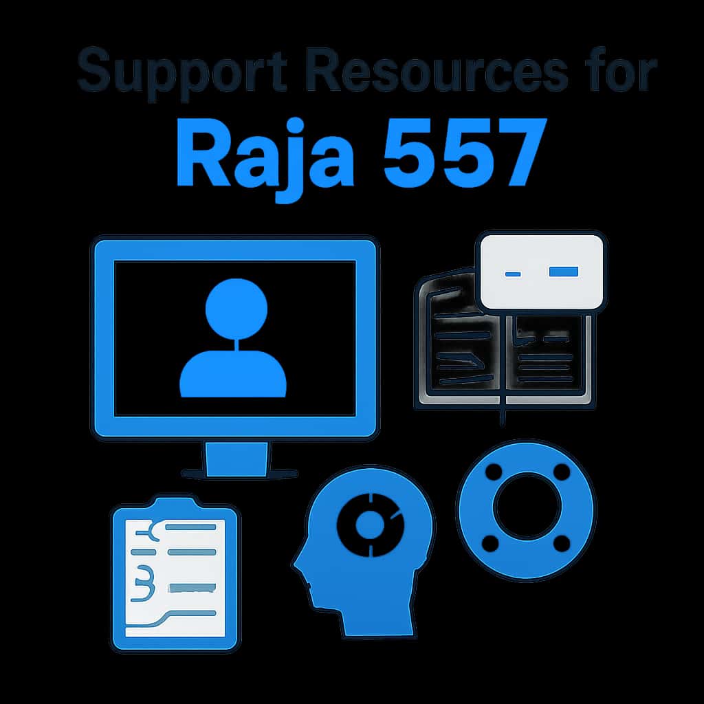An educational diagram on support resources offered for Raja 567.
